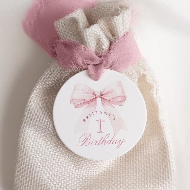 Coquette Pink Bow Erster Geburtstag Geschenkanhänger (Von Creator hochgeladen)