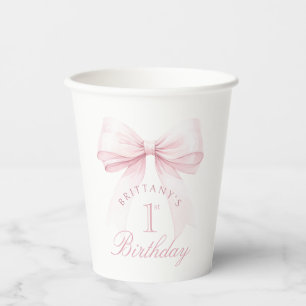 Coquette Pink Bow Erster Geburtstag Pappbecher