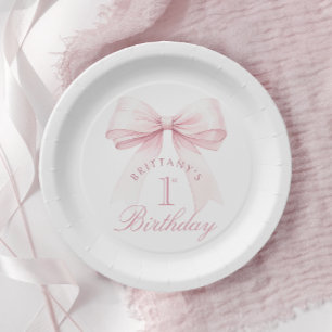 Coquette Pink Bow Erster Geburtstag Pappteller