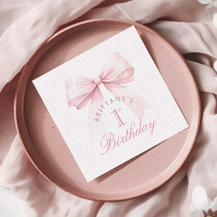 Coquette Pink Bow Erster Geburtstag Serviette