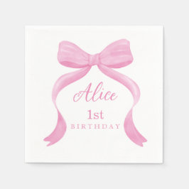 Coquette Pink Bow First Birthday Napkins Serviette