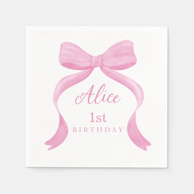 Coquette Pink Bow First Birthday Napkins Serviette (Vorderseite)
