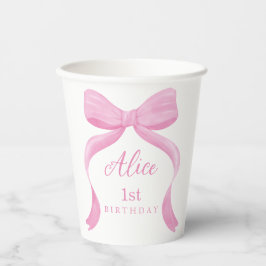 Coquette Pink Bow First Birthday Paper Cups Pappbecher