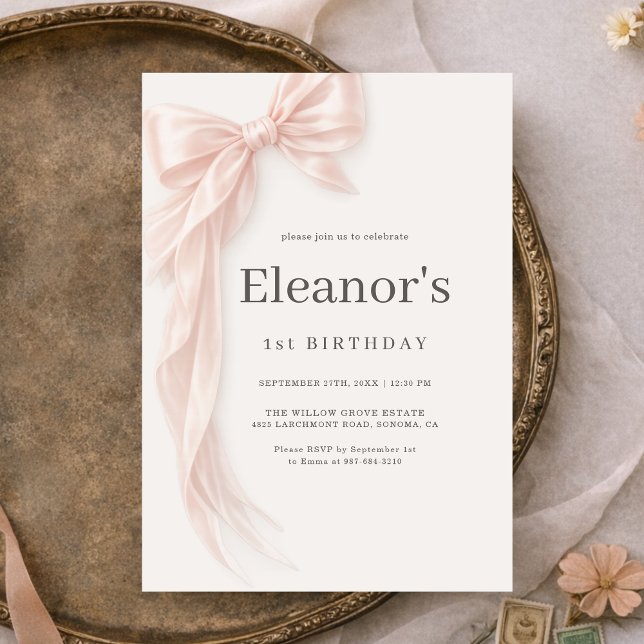 Coquette Pink Bow Girl's 1st Birthday Einladung (Von Creator hochgeladen)