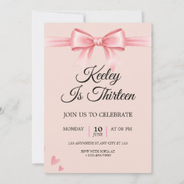 Coquette Pink Bow Girls Birthday Party Invitation Einladung
