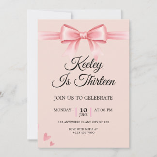 Coquette Pink Bow Girls Birthday Party Invitation Einladung