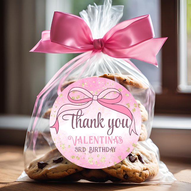 Coquette Pink Bow Gold Glitzer Script Vielen Dank Runder Aufkleber (Von Creator hochgeladen)