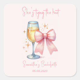 Coquette Pink Bow Junggeselinnen-Abschied Quadratischer Aufkleber