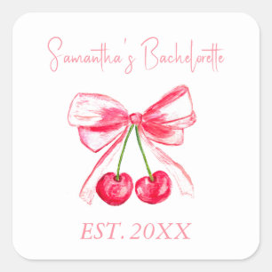 Coquette Pink Bow Junggeselinnen-Abschied Quadratischer Aufkleber