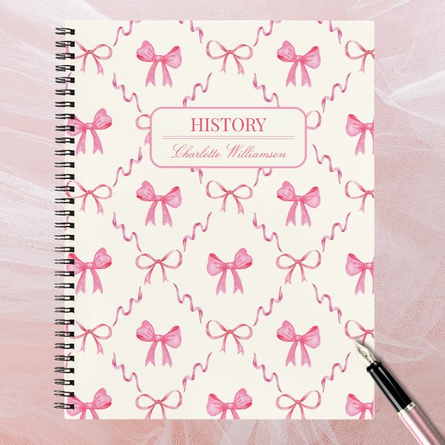 Coquette Pink Bow Notizbuch (cute pink bow coquette notebook with customizable name and subject, back to school essentials)