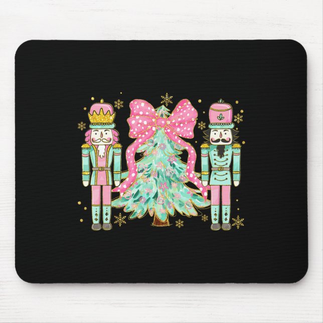 Coquette Pink Bow Nutcracker Weihnachtsbaum Preppy Mousepad (Vorne)