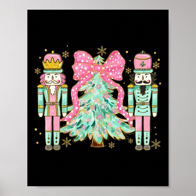 Coquette Pink Bow Nutcracker Weihnachtsbaum Preppy Poster (Vorne)