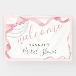 Coquette Pink Bow & Pearls Modernes Brautparty Banner