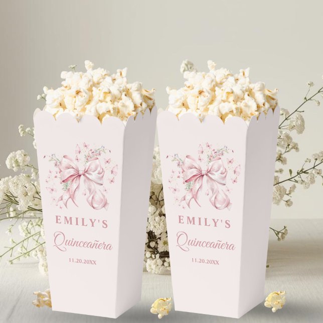 Coquette Pink Bow Quinceanera Sweet 16 Popcorn Geschenkschachtel (Coquette Pink Bow Birthday Popcorn Favor Box)