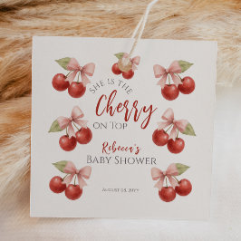 Coquette Pink Bow Red Cherry auf Top Baby Dusche Geschenkanhänger