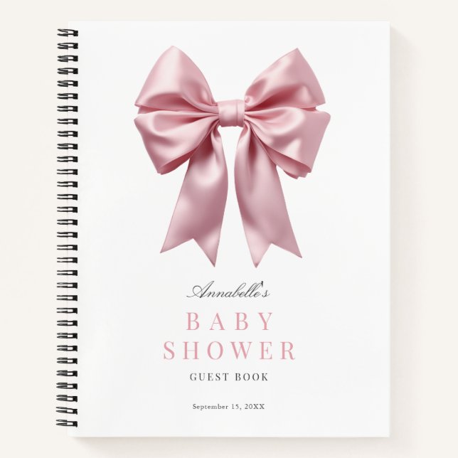 Coquette Pink Bow Ribbon Baby Showbook Notizbuch (Vorderseite)