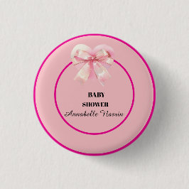 Coquette Pink Bow Ribbon Girl Baby Shower Button