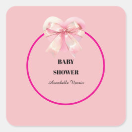 Coquette Pink Bow Ribbon Girl Baby Shower Quadratischer Aufkleber