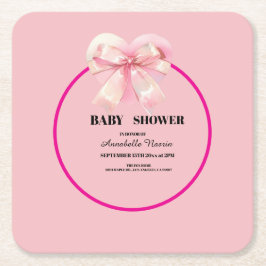 Coquette Pink Bow Ribbon Girl Baby Shower Rechteckiger Pappuntersetzer