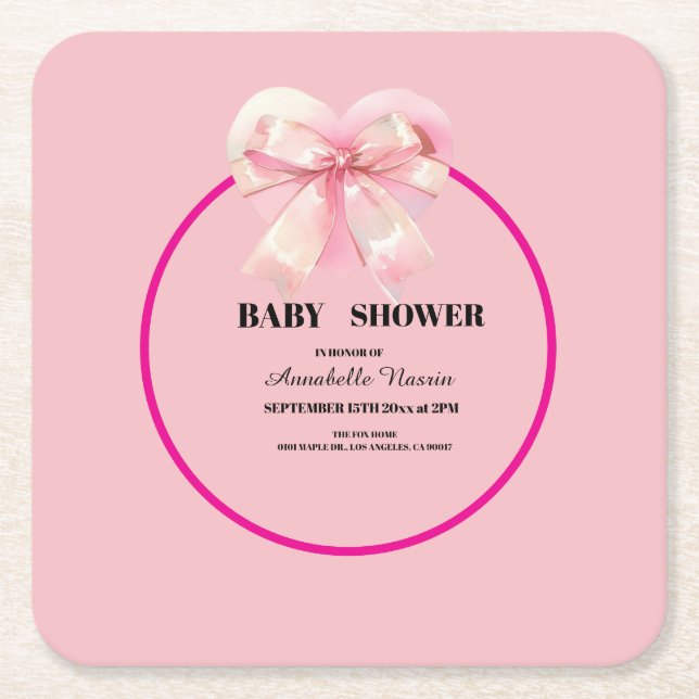 Coquette Pink Bow Ribbon Girl Baby Shower Rechteckiger Pappuntersetzer (Vorderseite)