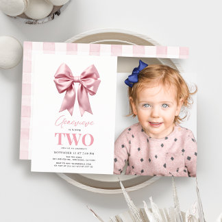 Coquette Pink Bow Ribbon Girl Birthday Foto Einladung