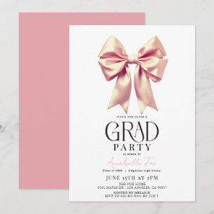 Coquette Pink Bow Ribbon Graduierungsparty Einladung