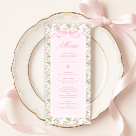 Coquette Pink Bow Roses Baby Shower Menu Einladung