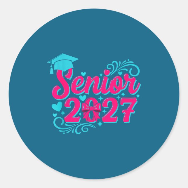 Coquette Pink Bow Senior 2027 Runder Aufkleber (Vorderseite)