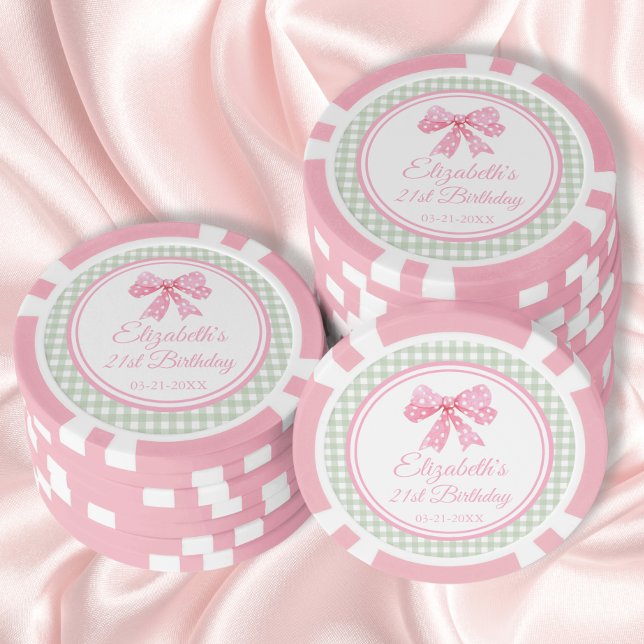 Coquette Pink Bow und Sage Gingham Birthday Pokerchips (Von Creator hochgeladen)