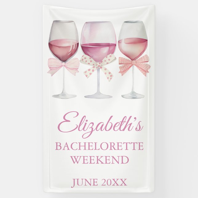 Coquette Pink Bow und Wine Bachelorette Banner (Vertikal)