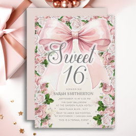 Coquette Pink Bow Vintag Sweet 16 Einladung