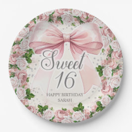 Coquette Pink Bow Vintag Sweet 16 Pappteller