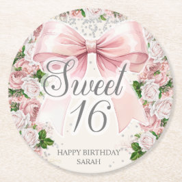 Coquette Pink Bow Vintag Sweet 16 Runder Pappuntersetzer