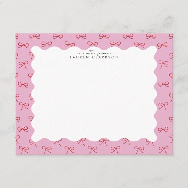 Coquette Pink Bow Wavy Border  Note card Einladung (Vorderseite)