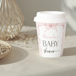 Coquette Pink Bow Wavy Stripe Girl Baby Shower Pappbecher