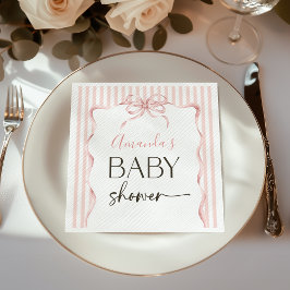 Coquette Pink Bow Wavy Stripe Girl Baby Shower Serviette