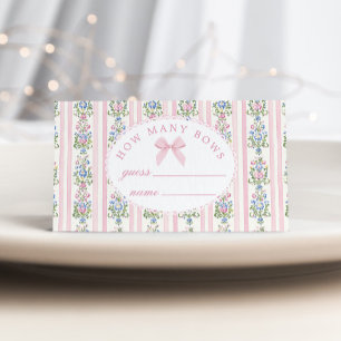 Coquette Pink Bow Wie viele Bows Baby Dusche Spiel Begleitkarte