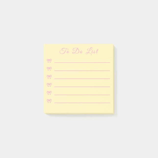 Coquette Pink Bow & Yellow Bullet Point To Do List Post-it Klebezettel (Vorderseite)