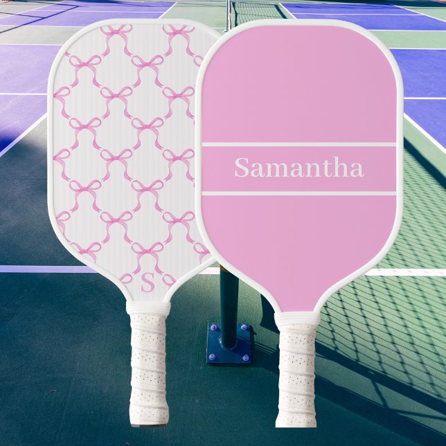 Coquette Pink Bows Custom Monogram Name Preppy Pickleball Schläger (Von Creator hochgeladen)