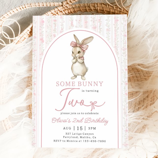 Coquette Pink Bunny Rabbit 2nd Birthday Invitation Einladung (Von Creator hochgeladen)