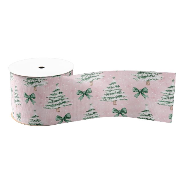 Coquette Pink Christmas Tree Grosgrain Ribbon Ripsband (Spule)