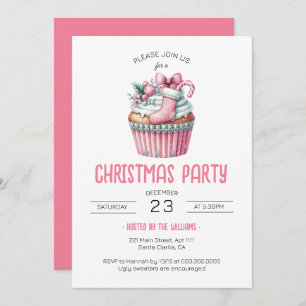 Coquette Pink Cupcake Weihnachts-Party Einladung