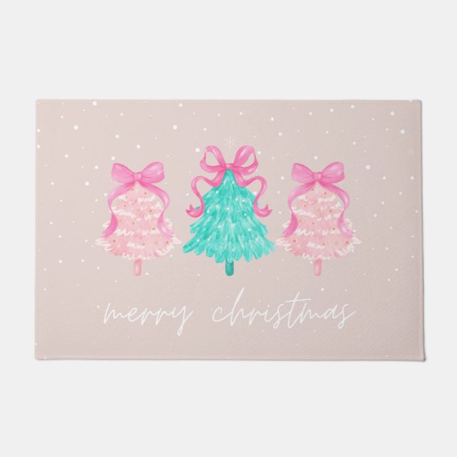 Coquette Pink Frohe Weihnachtsmatte Fußmatte (Vorderseite)