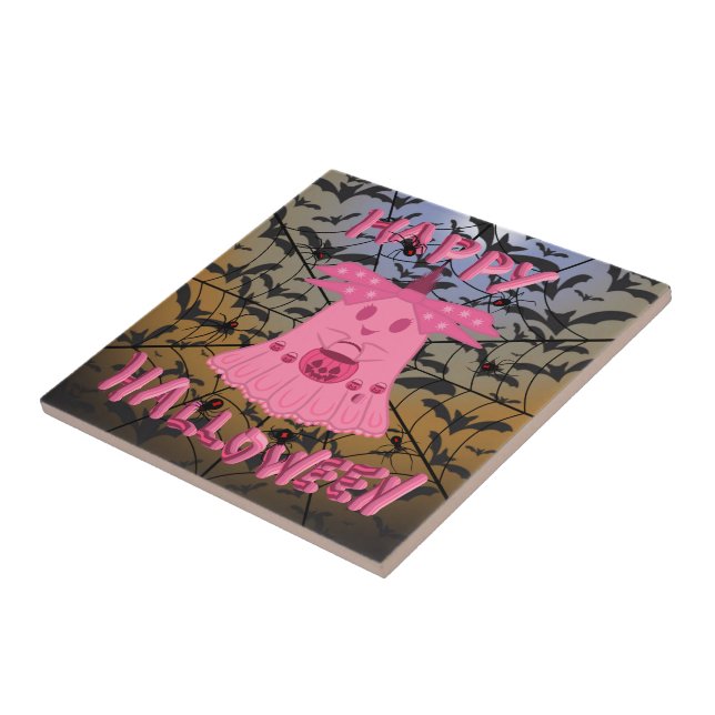 Coquette Pink Ghost Frohes Halloween Digitale Kuns Fliese (Seite)