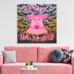 Coquette Pink Ghost Frohes Halloween Digitale Kuns Leinwanddruck