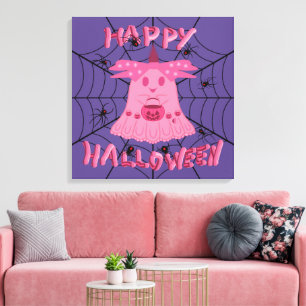 Coquette Pink Ghost Frohes Halloween Digitale Kuns Leinwanddruck