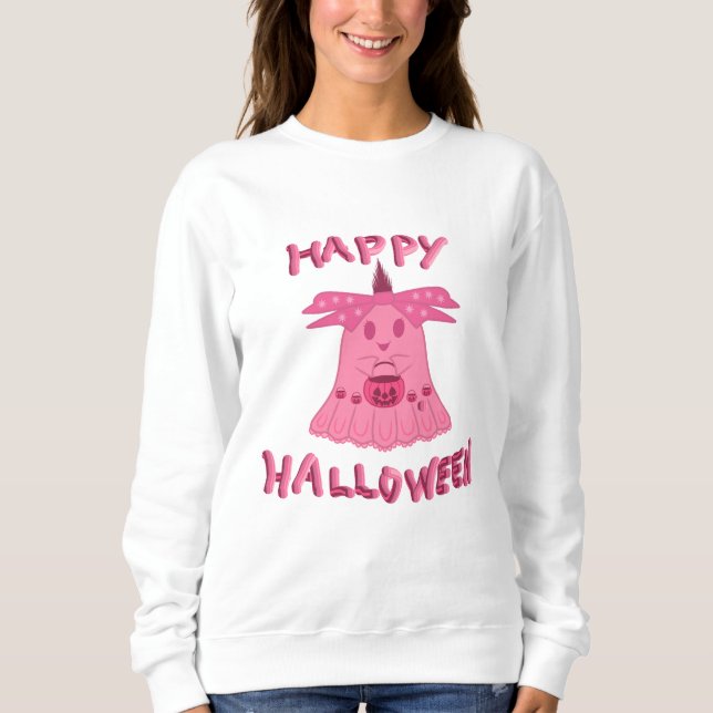 Coquette Pink Ghost Frohes Halloween Digitale Kuns Sweatshirt (Vorderseite)