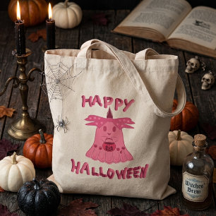 Coquette Pink Ghost Frohes Halloween Digitale Kuns Tragetasche