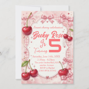Coquette Pink Gingham Kirsch Geburtstag Einladung