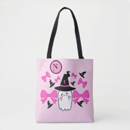 Coquette Pink Halloween Witchy Ghost Monogram